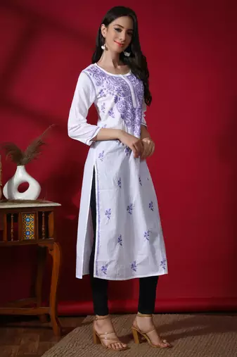 White embroidered cotton chikankari-kurtis