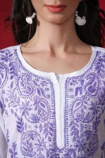 White embroidered cotton chikankari-kurtis
