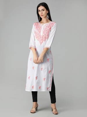 White embroidered cotton chikankari-kurtis 1