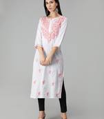 White embroidered cotton chikankari-kurtis