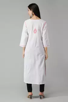 White embroidered cotton chikankari-kurtis