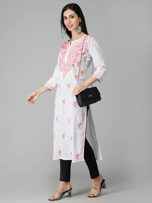 White embroidered cotton chikankari-kurtis 3