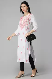 White embroidered cotton chikankari-kurtis