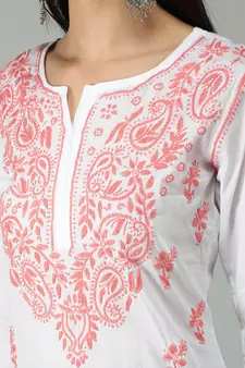 White embroidered cotton chikankari-kurtis