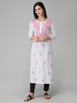 White embroidered cotton chikankari-kurtis 1