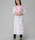 White embroidered cotton chikankari-kurtis