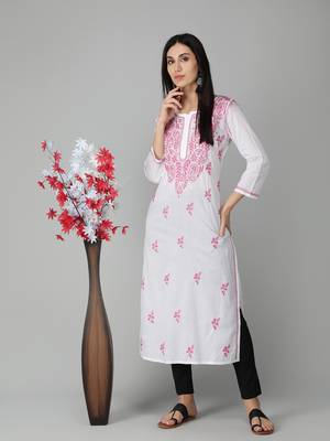 White embroidered cotton chikankari-kurtis 3