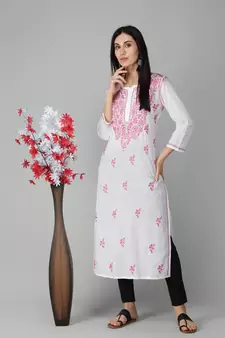 White embroidered cotton chikankari-kurtis