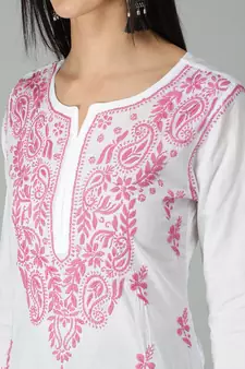 White embroidered cotton chikankari-kurtis
