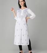 White embroidered cotton chikankari-kurtis