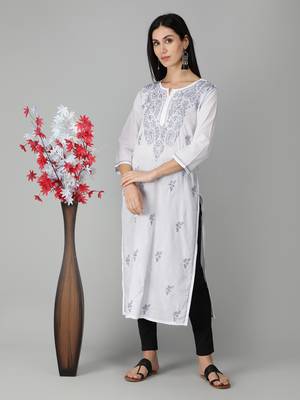 White embroidered cotton chikankari-kurtis 3