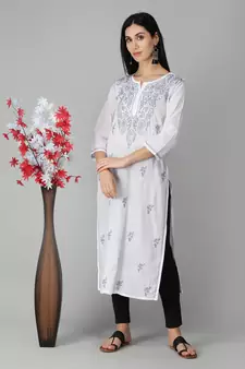 White embroidered cotton chikankari-kurtis