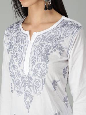 White embroidered cotton chikankari-kurtis 4