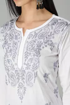 White embroidered cotton chikankari-kurtis