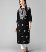 Black embroidered cotton chikankari-kurtis