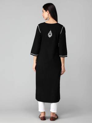 Black embroidered cotton chikankari-kurtis 2