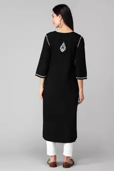 Black embroidered cotton chikankari-kurtis