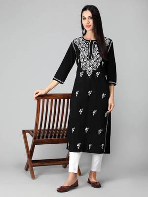 Black embroidered cotton chikankari-kurtis 3