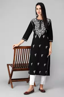 Black embroidered cotton chikankari-kurtis