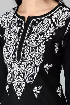 Black embroidered cotton chikankari-kurtis