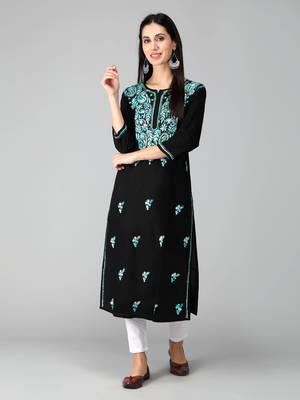 Black embroidered cotton chikankari-kurtis 1