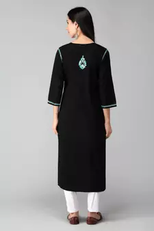 Black embroidered cotton chikankari-kurtis
