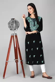 Black embroidered cotton chikankari-kurtis