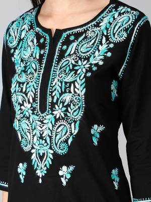 Black embroidered cotton chikankari-kurtis 4