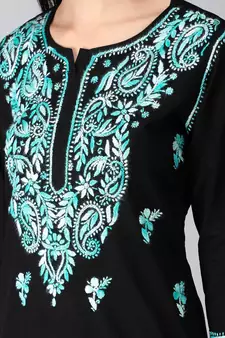 Black embroidered cotton chikankari-kurtis