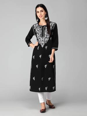Black embroidered cotton chikankari-kurtis 1