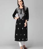Black embroidered cotton chikankari-kurtis