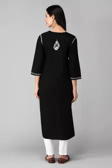 Black embroidered cotton chikankari-kurtis