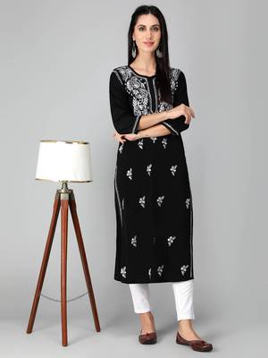 Black embroidered cotton chikankari-kurtis 3