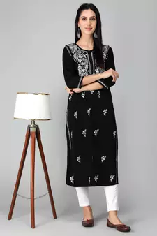 Black embroidered cotton chikankari-kurtis
