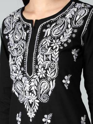 Black embroidered cotton chikankari-kurtis 4