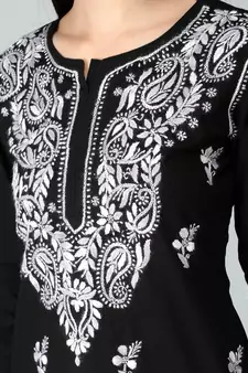 Black embroidered cotton chikankari-kurtis