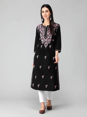 Black embroidered cotton chikankari-kurtis 1