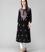 Black embroidered cotton chikankari-kurtis