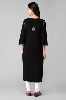 Black embroidered cotton chikankari-kurtis