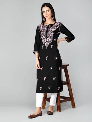Black embroidered cotton chikankari-kurtis 3