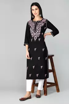 Black embroidered cotton chikankari-kurtis