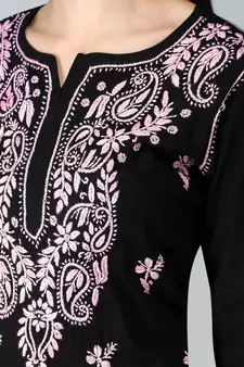 Black embroidered cotton chikankari-kurtis