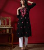 Black embroidered cotton chikankari-kurtis