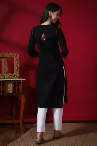 Black embroidered cotton chikankari-kurtis