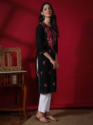 Black embroidered cotton chikankari-kurtis 3