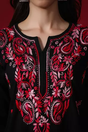 Black embroidered cotton chikankari-kurtis