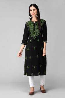 Black embroidered cotton chikankari-kurtis