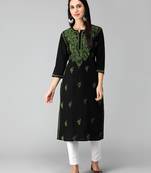 Black embroidered cotton chikankari-kurtis