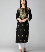 Black embroidered cotton chikankari-kurtis