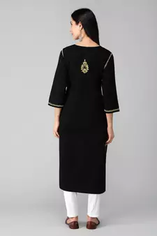 Black embroidered cotton chikankari-kurtis